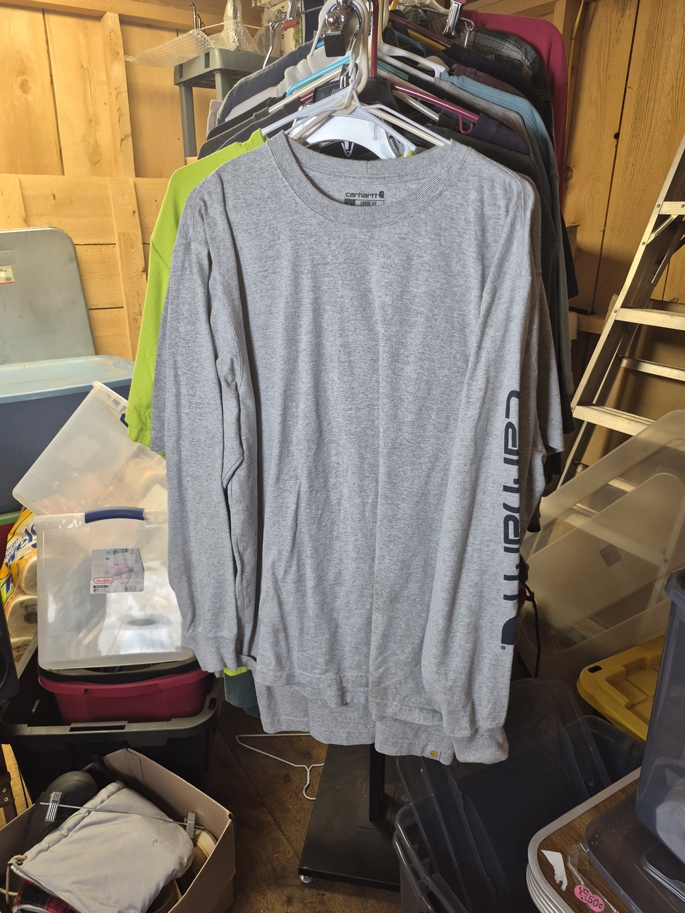 Carhartt Men's Heather Gray Crewneck Long-Sleeve Shirt Bin 50